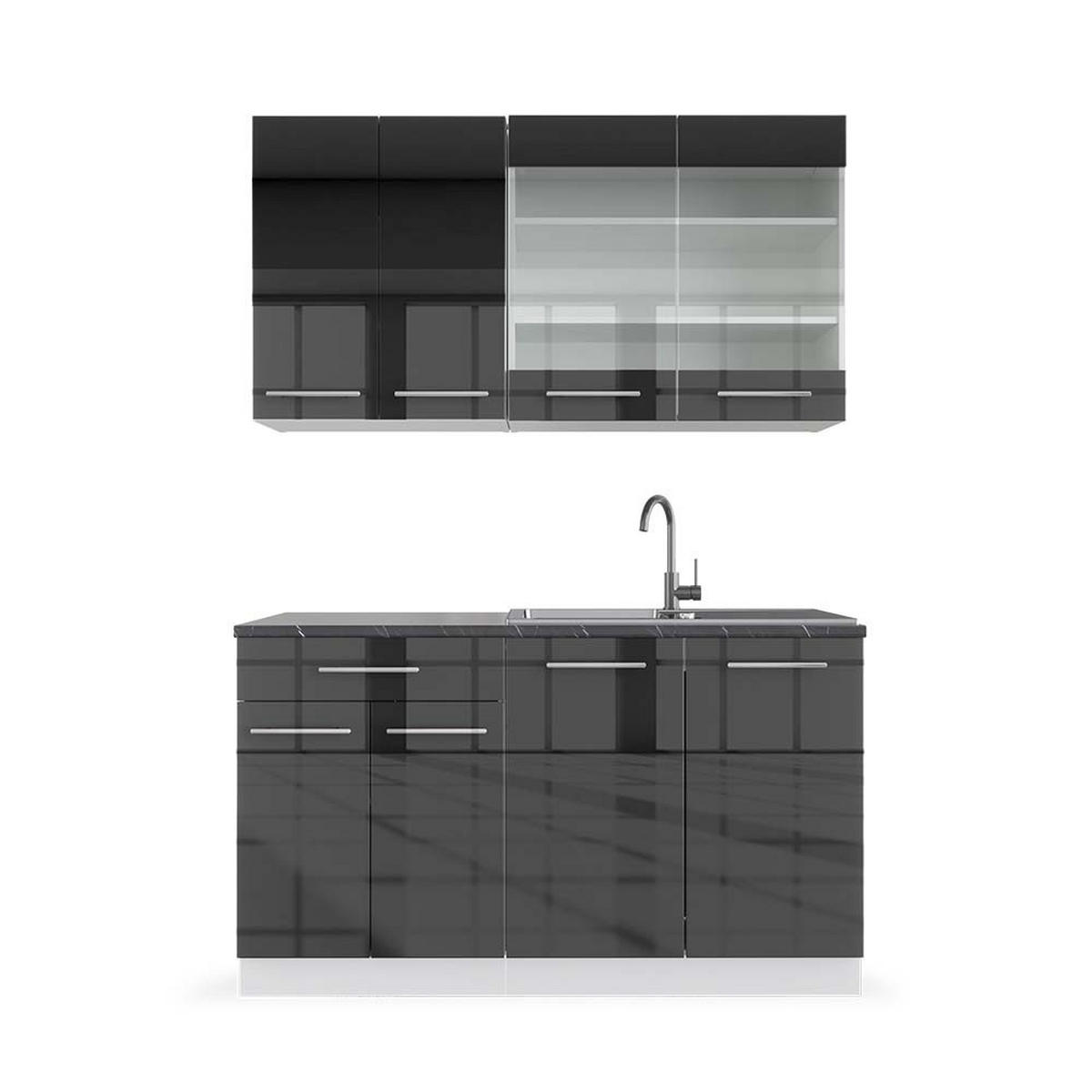 SINGLEKÜCHE Fame-Line Anthrazit Hochglanz/Weiß 140 cm, AP Anthrazit - Anthrazit/Weiß, Holzwerkstoff (140/81.6/60cm) - Vicco