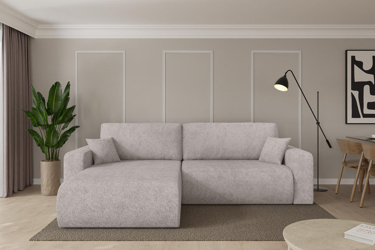 ROHOVÁ SEDAČKA s funkcí spaní, otoman vlevo BERY-L 276x193x88 světle šedá velur - černá/světle šedá, kompozitní dřevo/textil (276/193cm) - ALTDECOR