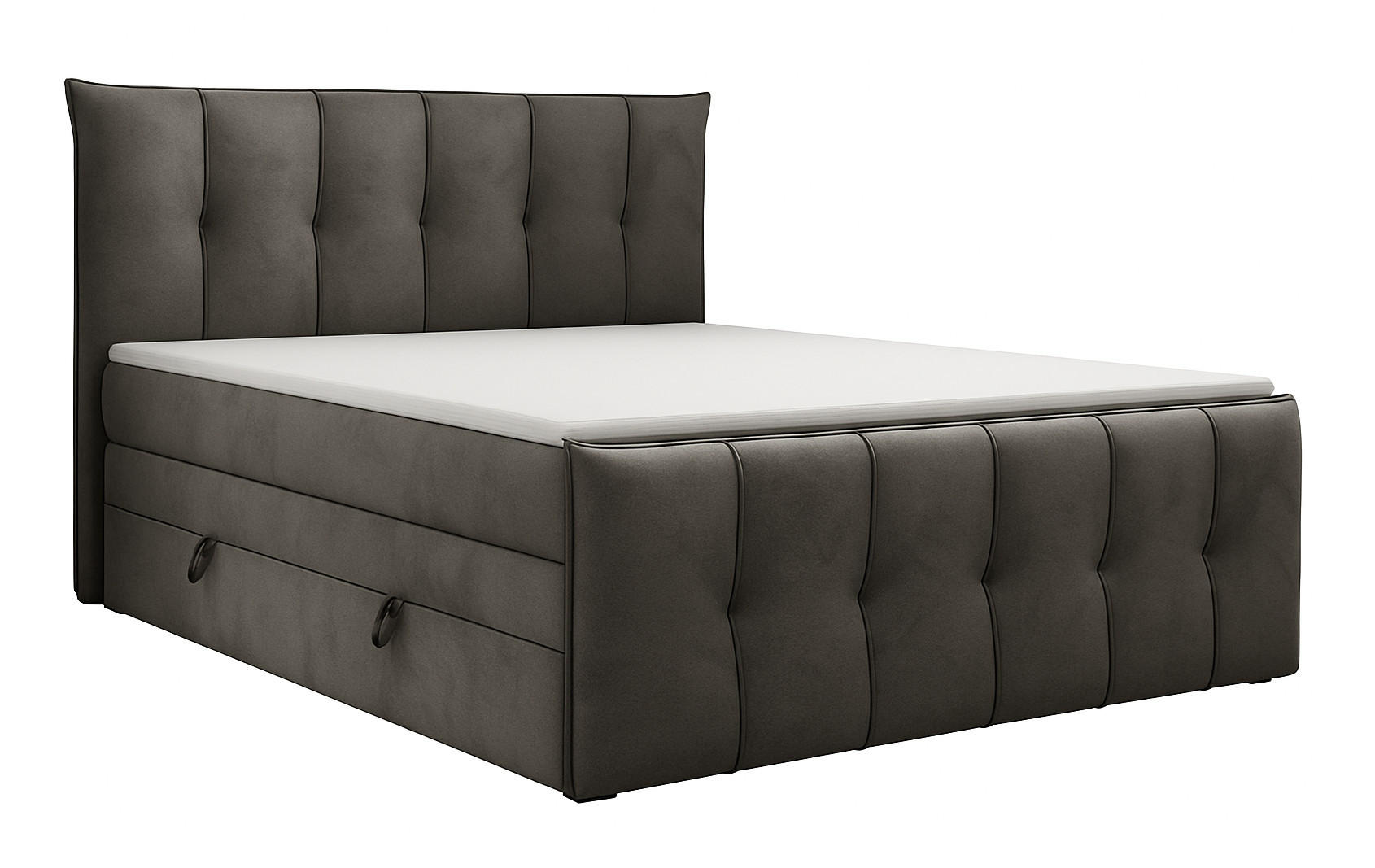 BOXSPRINGBETT SUPREME mit Topper und Bettkasten, Dunkelgrau, 120x200 cm - Dunkelgrau, Textil (120/200cm) - KS Home Concept