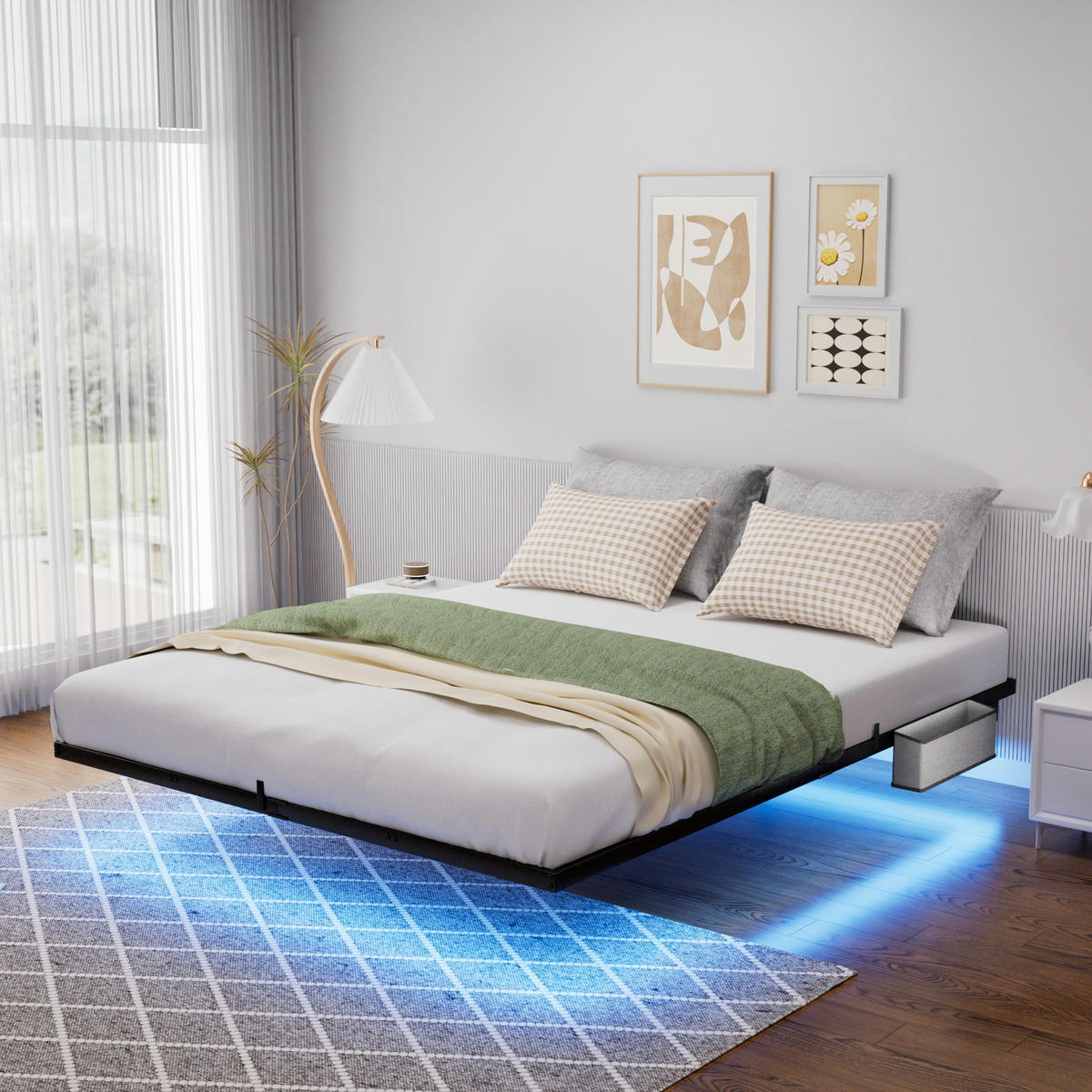 METALLBETT 140/200 cm in Schwarz mit LED, USB und Type-C - Schwarz, Metall (140/200cm) - CHICFURN