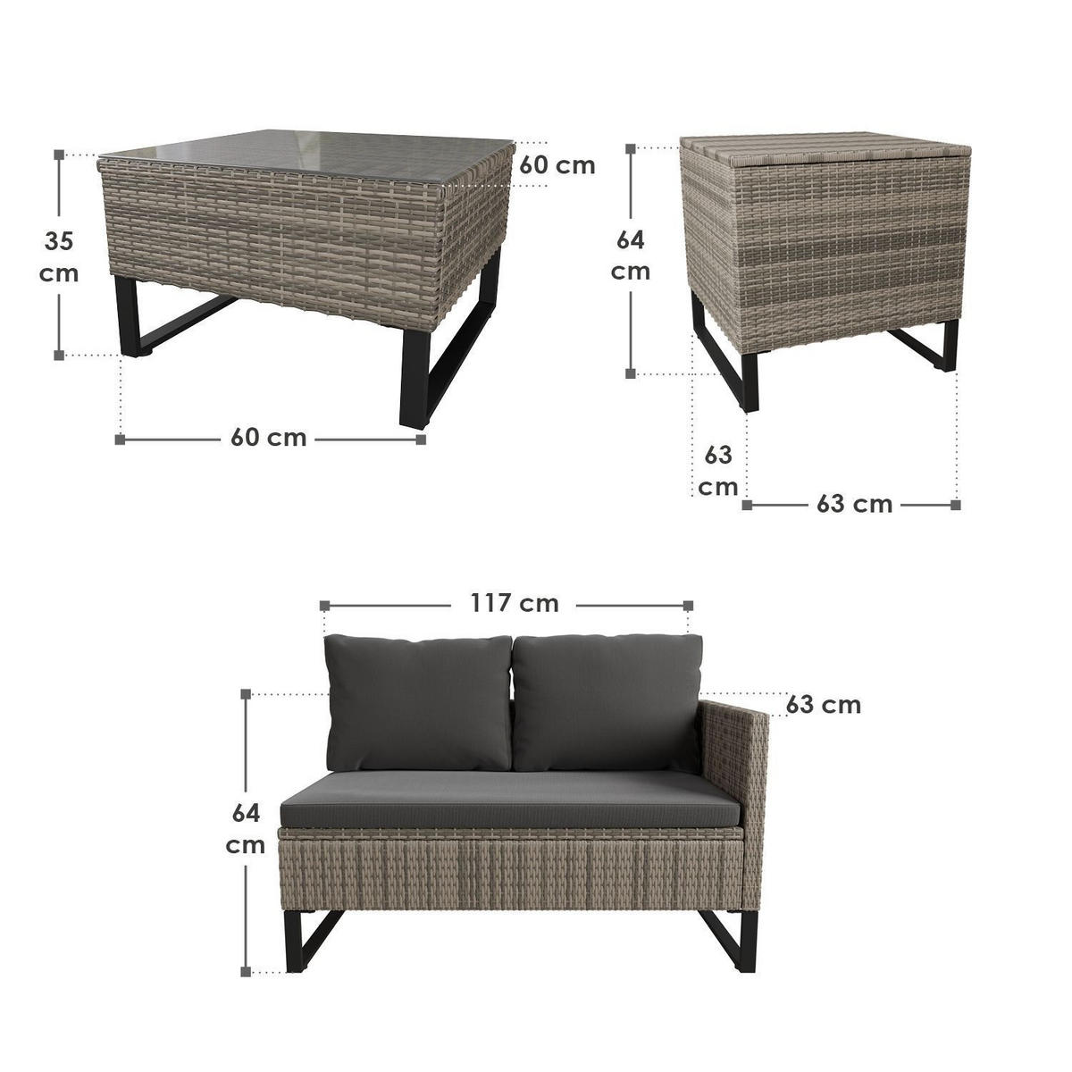 LOUNGEGARNITUR Santorini grau inkl. Abdeckung - Grau, Kunststoff/Metall - Juskys