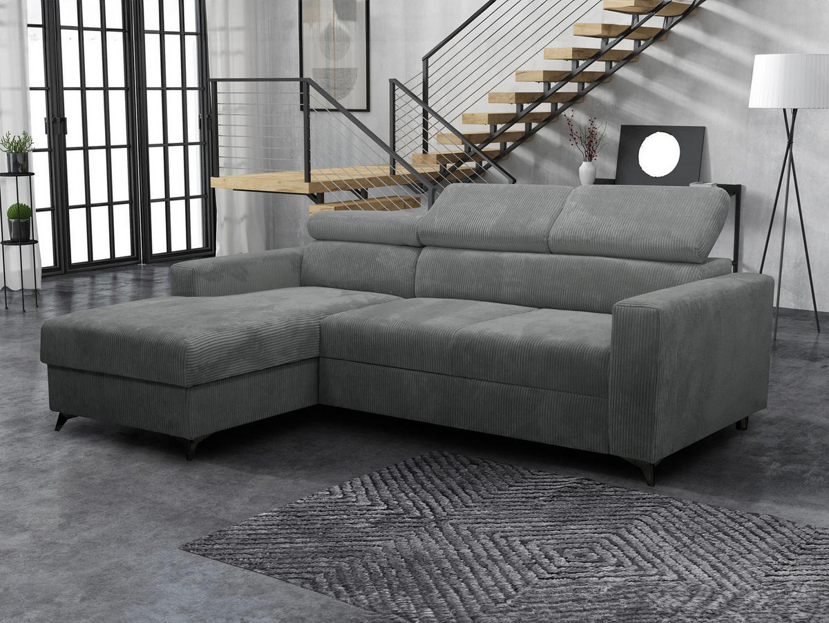 ECKSOFA Milano Premium Cord, Seite: Links LC+2R - Schwarz/Graphitfarben, Holz/Textil (236/172cm) - MIRJAN24