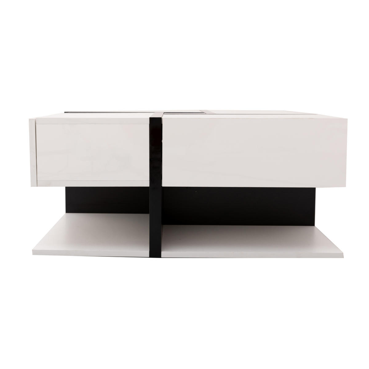 COUCHTISCH Hochglanz Weiß & Schwarz Quadratisch mit 4 Schubladen & Stauraum - Weiß, Holzwerkstoff (78/78/36cm) - Urban Meuble