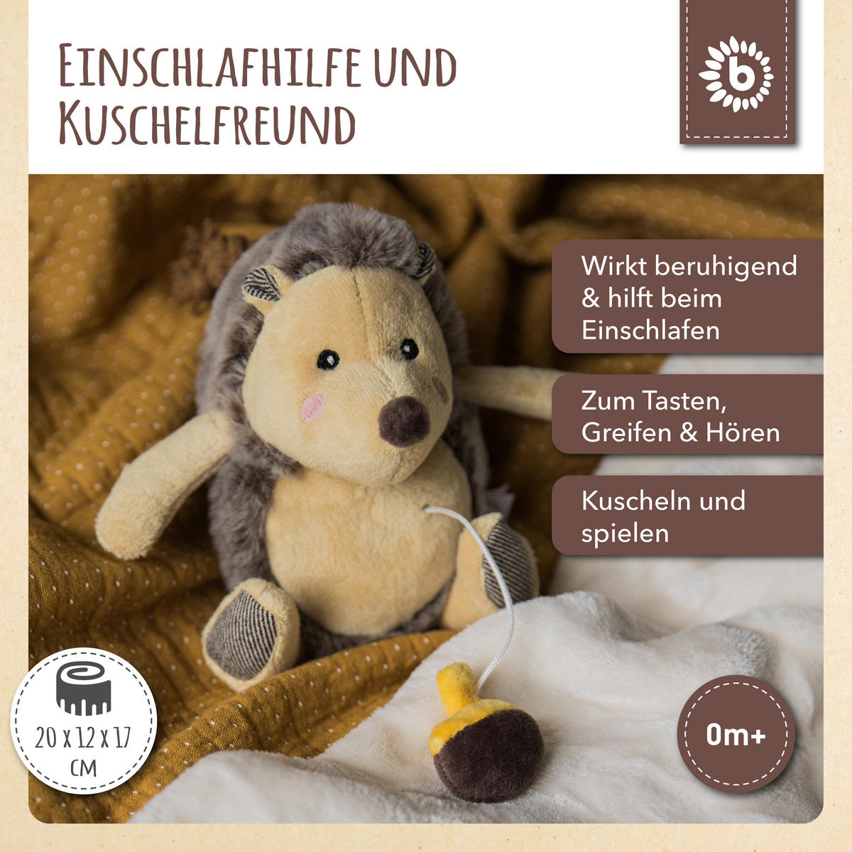 MUSIKSPIELUHR Igel - ab Geburt - Braun, Textil (12/20cm) - Bieco Spielwaren