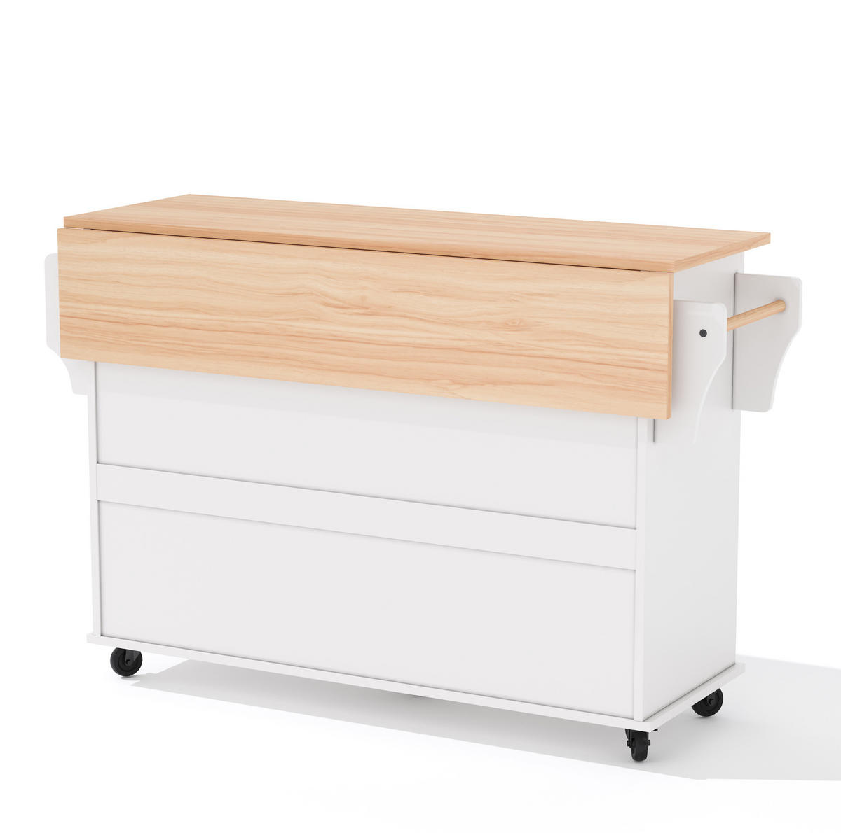 KÜCHENINSEL 136/70/92 cm mit ausziehbarer Arbeitsplatte, verdeckter Besteckschublade und Rollen, Weiß/Natur - Weiß, Holzwerkstoff (136/92/70cm) - Redom