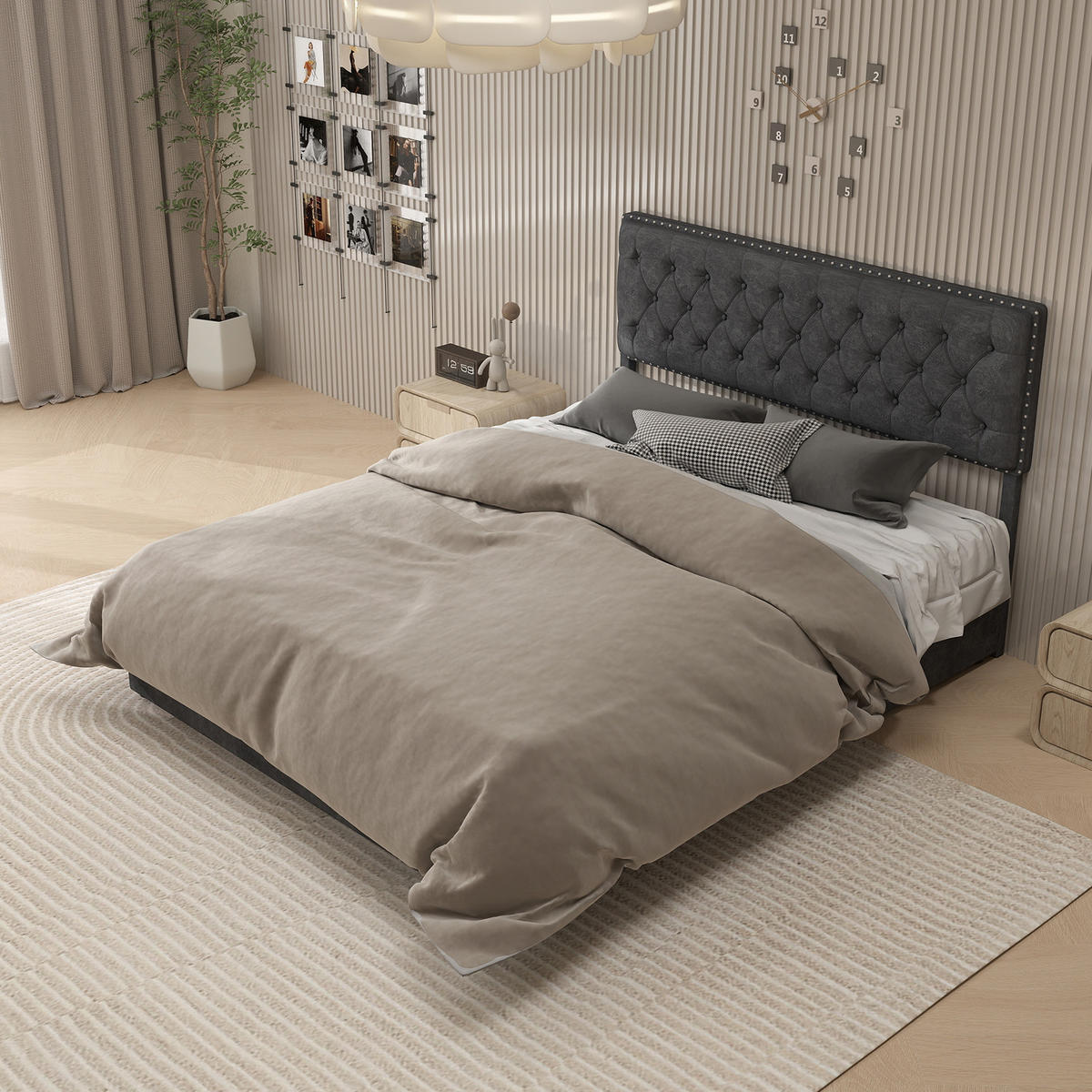 POLSTERBETT 160x200 cm Samt Stauraum hydraulisch grau - Grau, Textil (160/200cm) - LEBENLANG