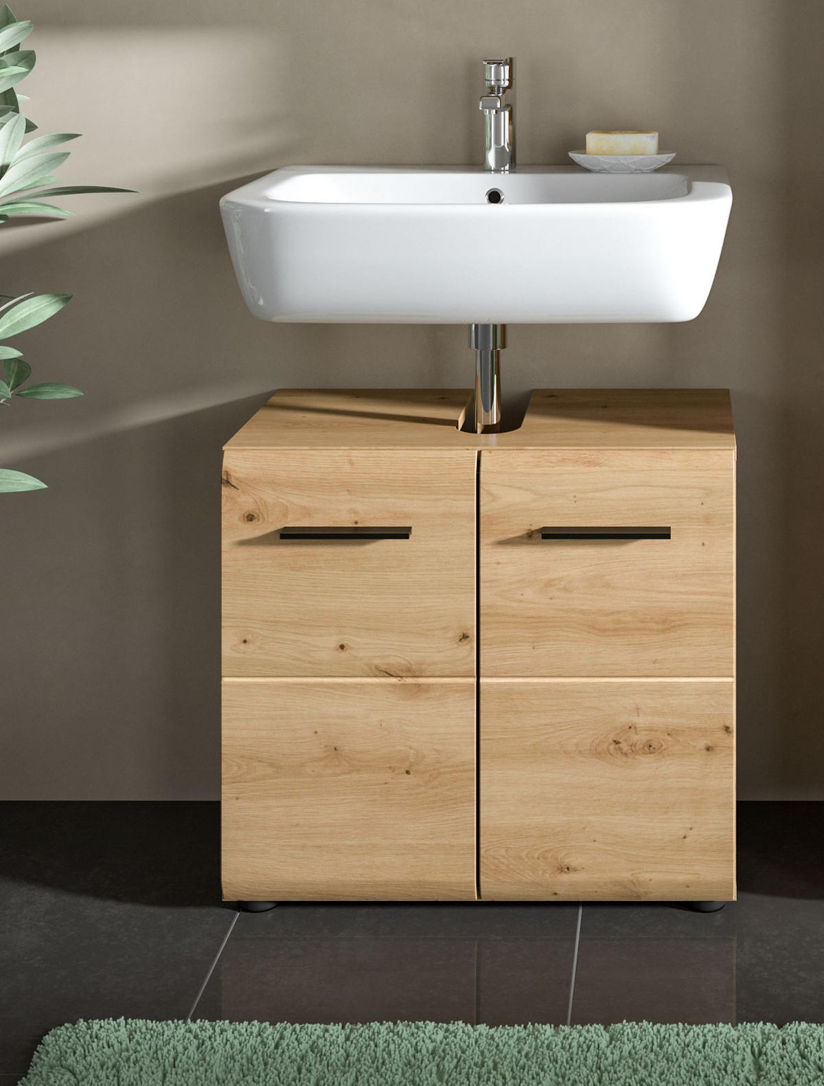 WASCHBECKENUNTERSCHRANK Eiche Artisan, Badezimmer Unterschrank 2-türig, Breite 60 cm - Schwarz/Eiche Artisan, Holzwerkstoff/Kunststoff (60/54/30cm) - Inn.Furn