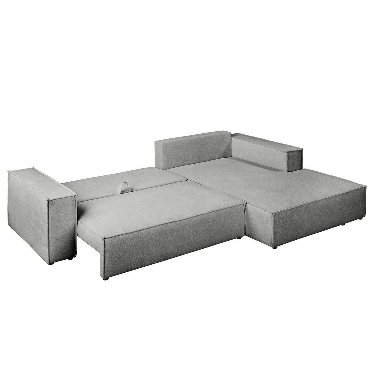 ECKSOFA mit Schlaffunktion - Longchair - Dunkelgrau/Schwarz, Kunststoff/Textil (294/185cm) - home24