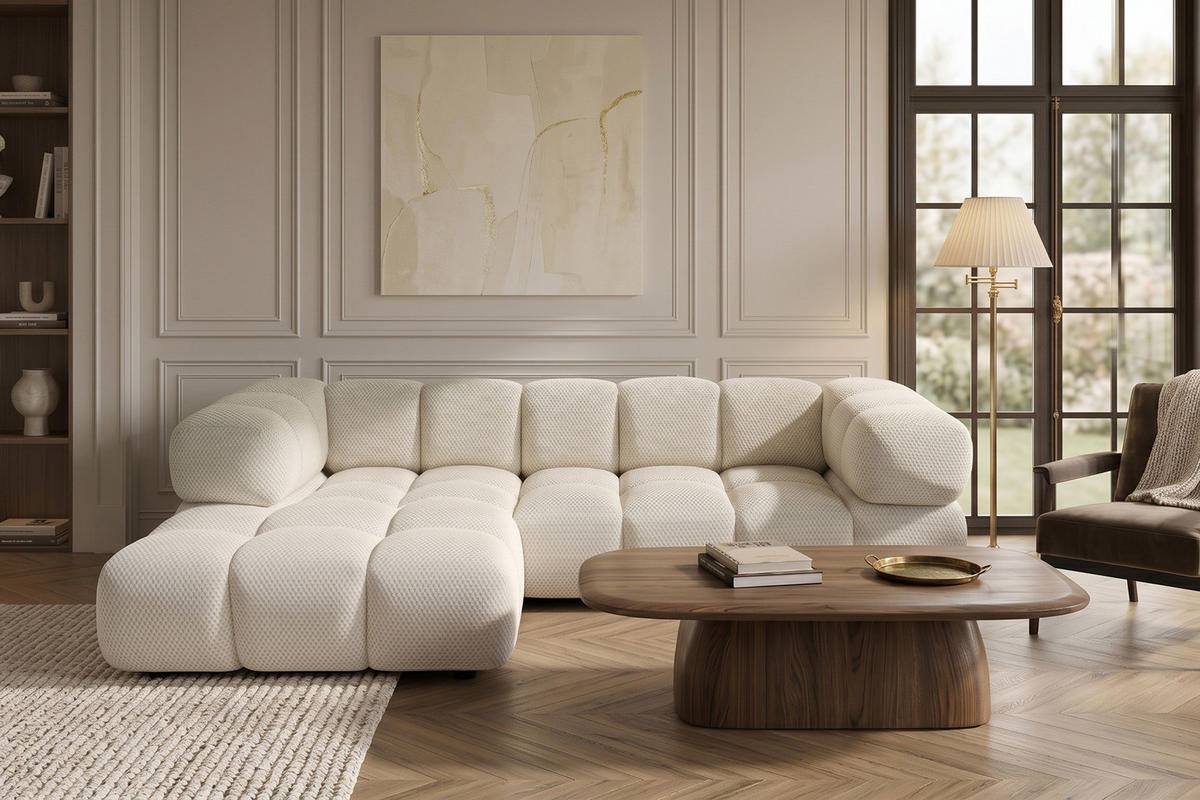 ECKSOFA L-FORM, Strukturierter Premiumstoff Sonic, Beige, Links, Averro - Beige, Holz (280/150cm) - Kaiser Möbel