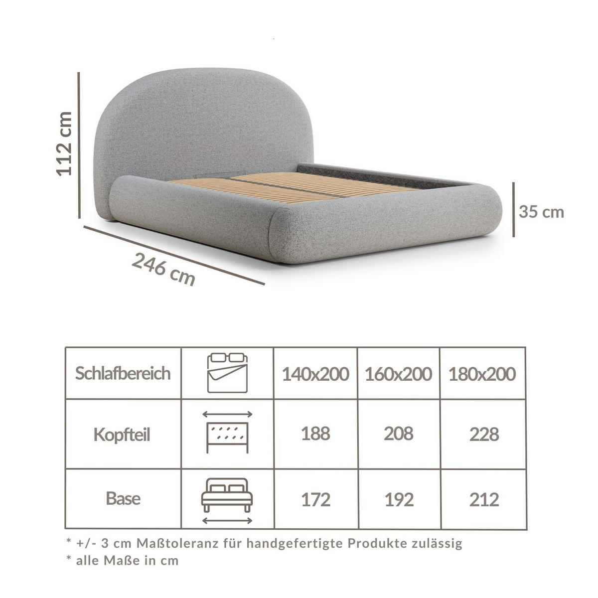 POLSTERBETT Maumere Hellgrau 180/200 cm im Webstoff - Hellgrau/Schwarz, Holz/Holzwerkstoff (180/200cm) - Maison de Reve