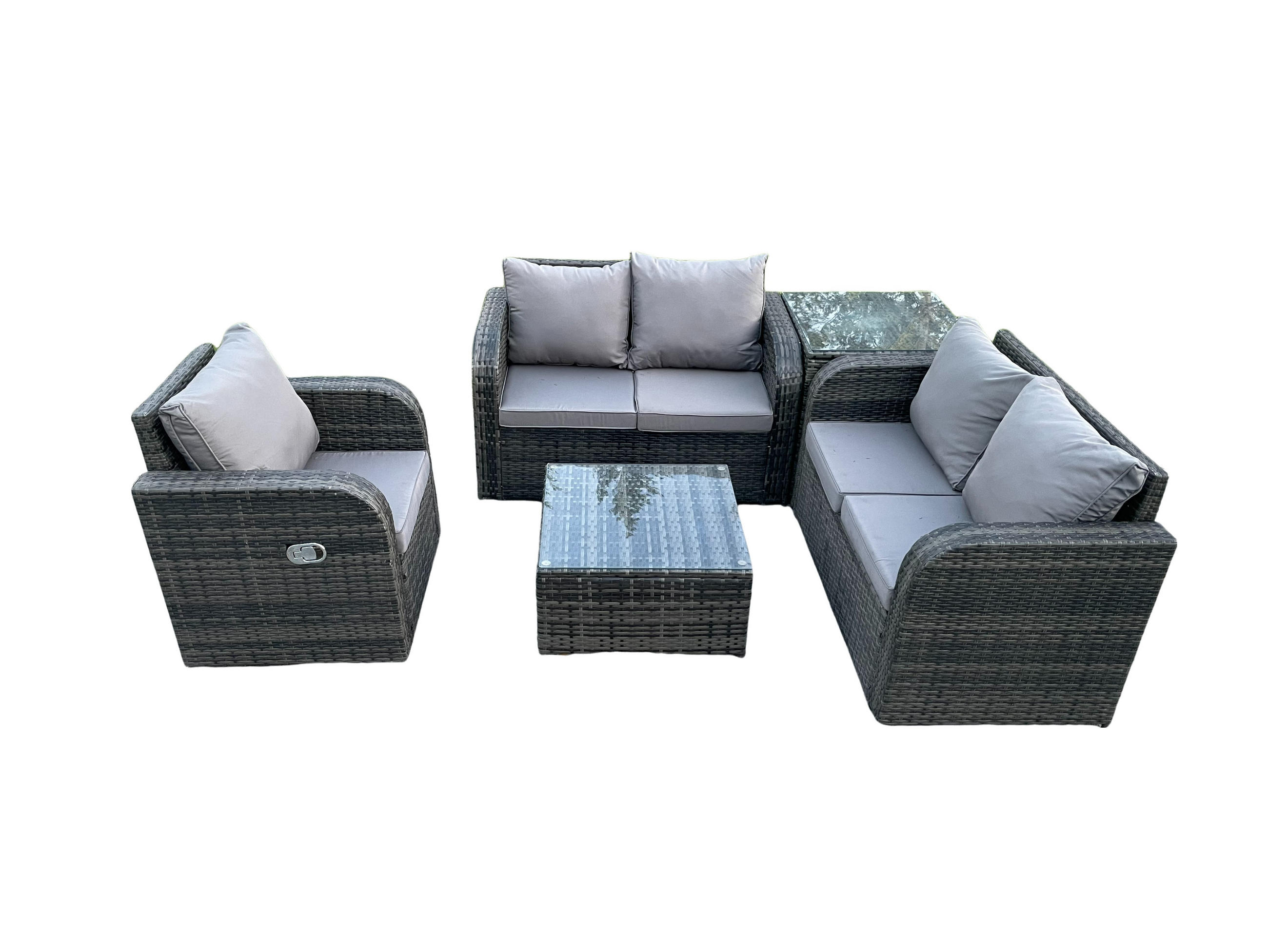 LOUNGEGARNITUR Polyrattan Dunkelgrau 5-Sitzer - Dunkelgrau, Metall - Fimous