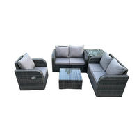 LOUNGEGARNITUR Polyrattan Dunkelgrau 5-Sitzer - Dunkelgrau, Metall - Fimous