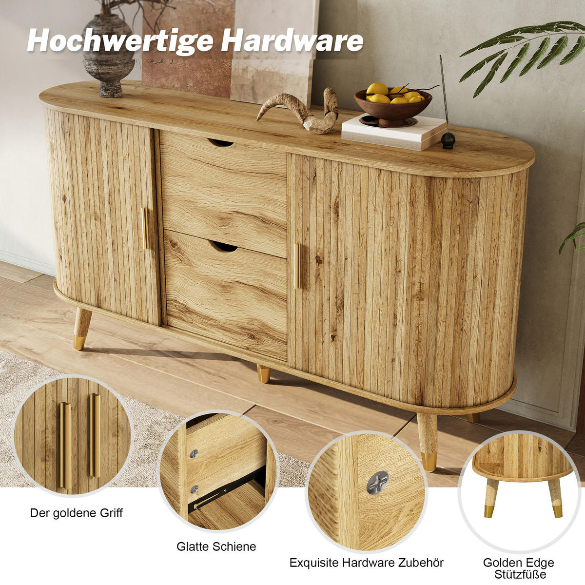 SIDEBOARD V dekoru dřeva se 2 zásuvkami a otevřenými policemi - přírodní, kompozitní dřevo (140/79.5/40cm) - Urban Meuble