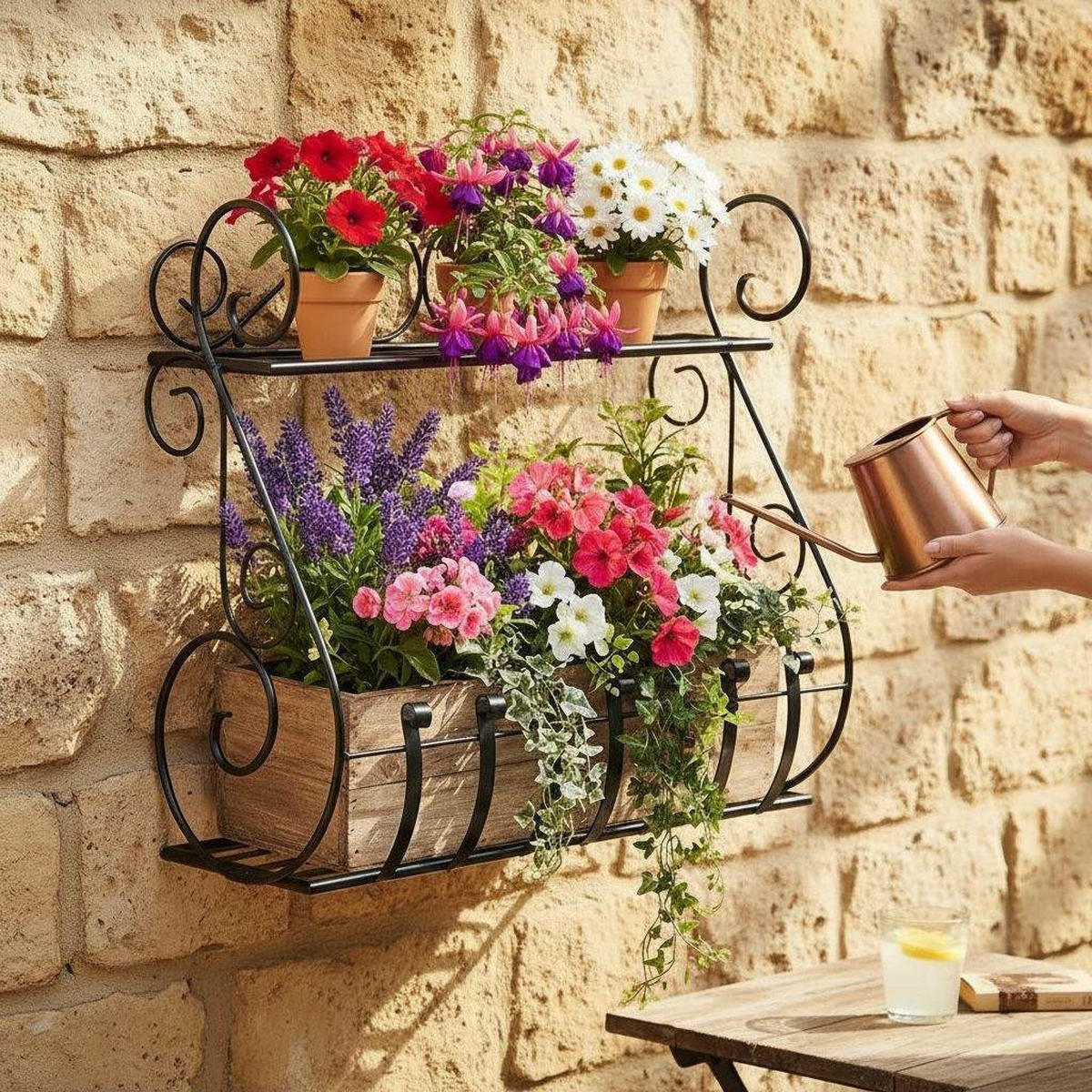 WANDBLUMENHALTER Sebino aus Metall Schwarz 50 cm - Schwarz, Metall (50/44/21cm) - DanDiBo