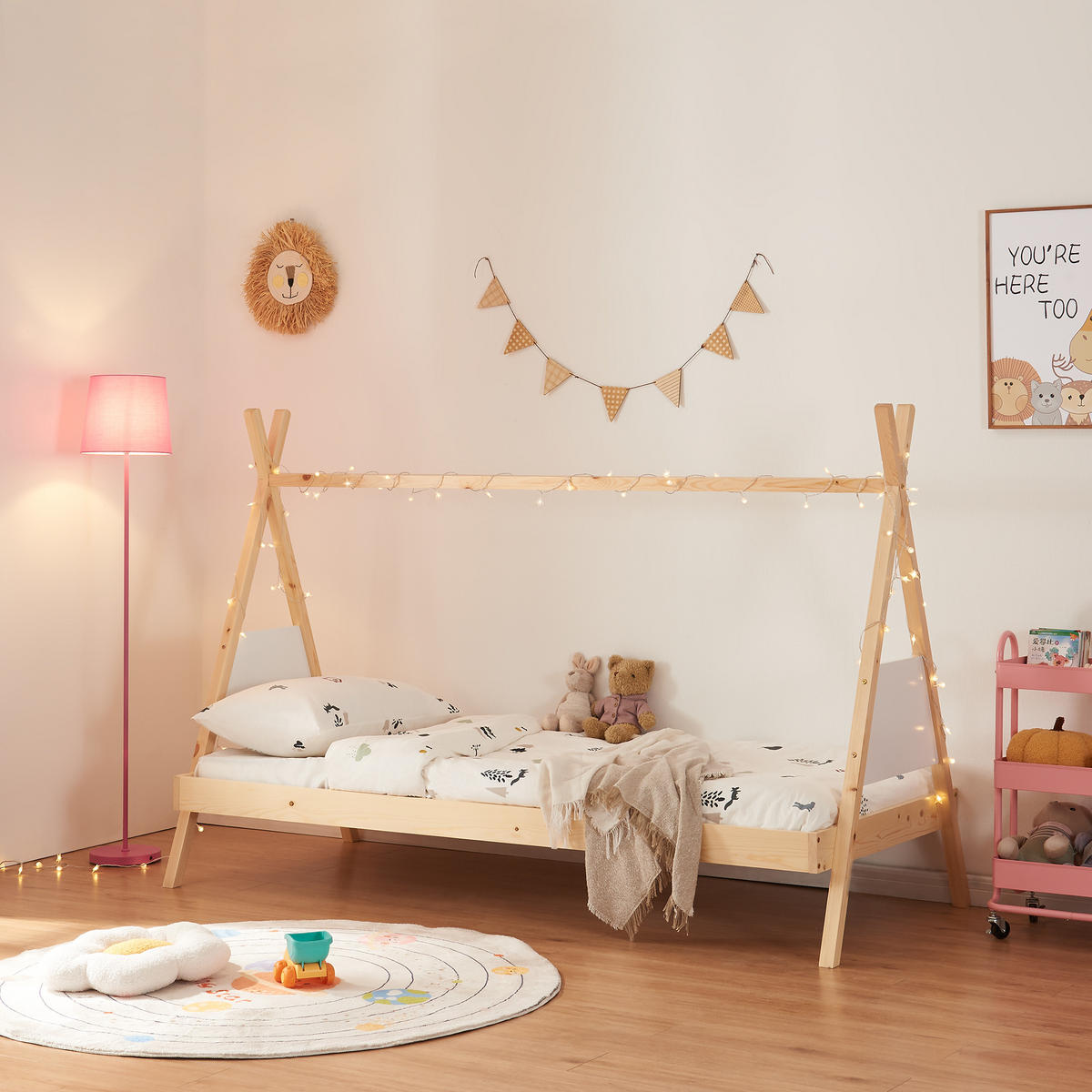 TIPIBETT Siikajoki - Naturfarben, Holz (90/200cm) - [en.casa]