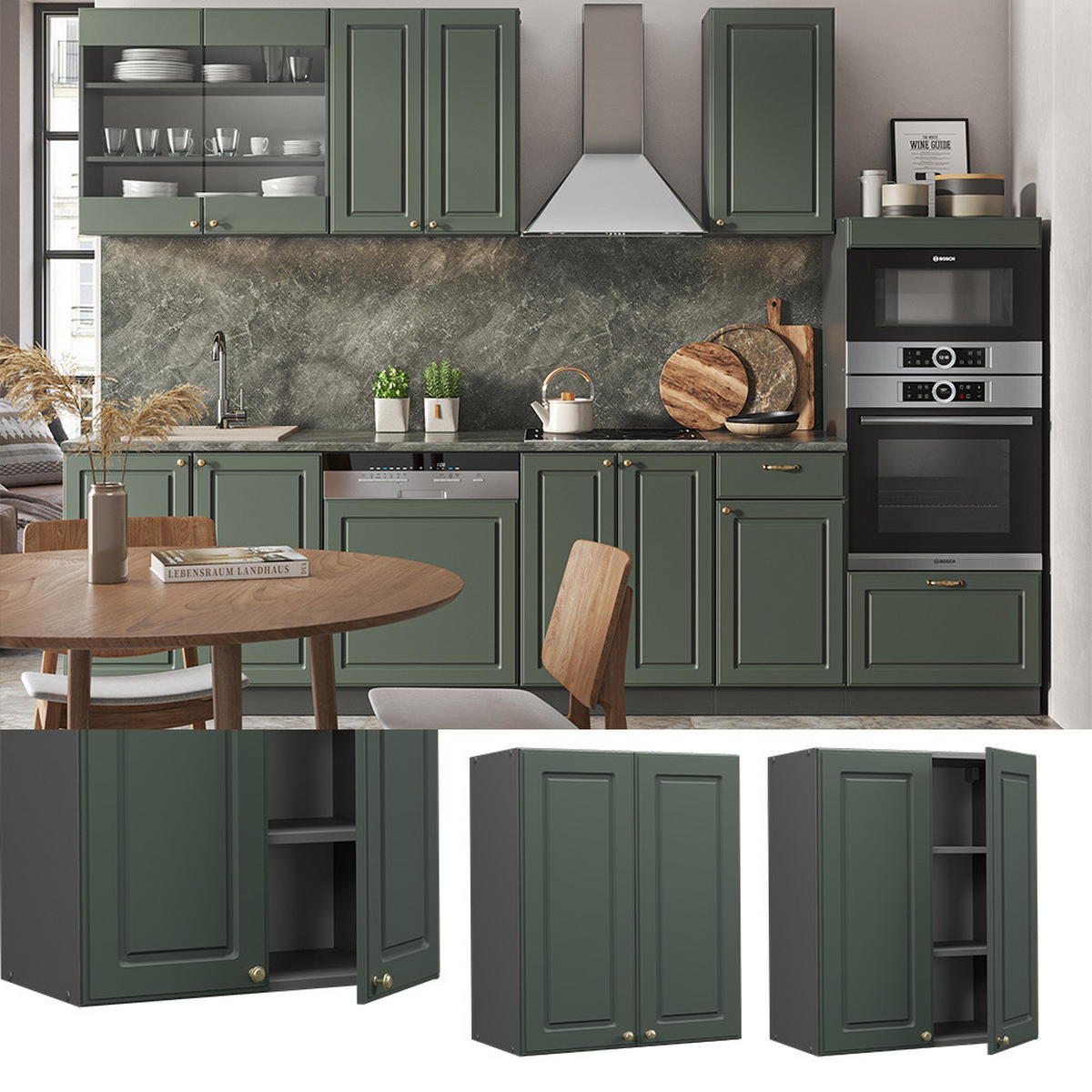 HÄNGESCHRANK Fame-Line Grün-Gold Landhaus 60 cm - Anthrazit/Grün, Holzwerkstoff (60/72/34.1cm) - Vicco