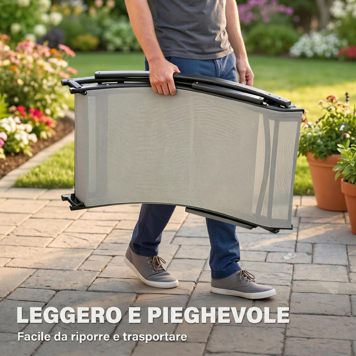 GARTENLIEGE Schwarzer Rahmen, khakifarbene Bespannung 2 Stück - Beige, Naturmaterialien (165/63/61cm) - GiPP