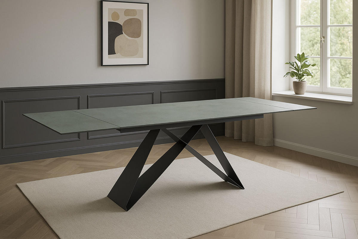 ESSTISCH Westin Oxidiertes Kupfer / Schwarz Matt 160-240 / 90 / 77cm - Schwarz/Kupferfarben, Holz/Keramik (90/240/77cm) - Feldmann-Wohnen