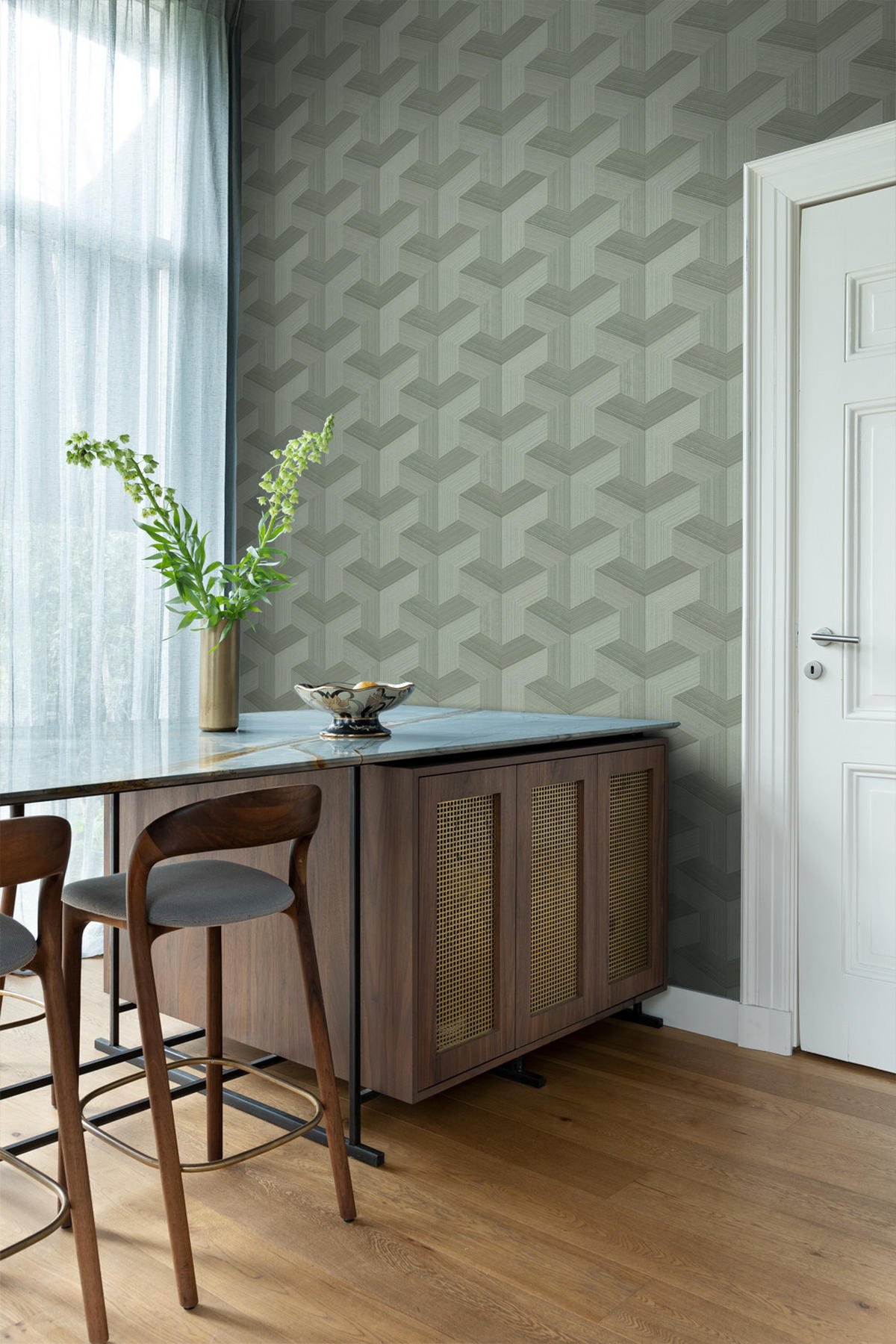 TAPETE 3D-Muster 53 cm x 10.05 m - Grün, Papier (53/1000cm) - Origin Wallcoverings