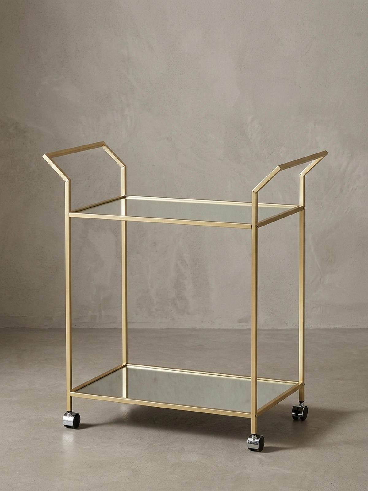 SERVIERWAGEN – Gold, Verspiegelte Ablagen, auf Rollen - Goldfarben, Glas/Metall (73/78/37cm) - KADIMA DESIGN