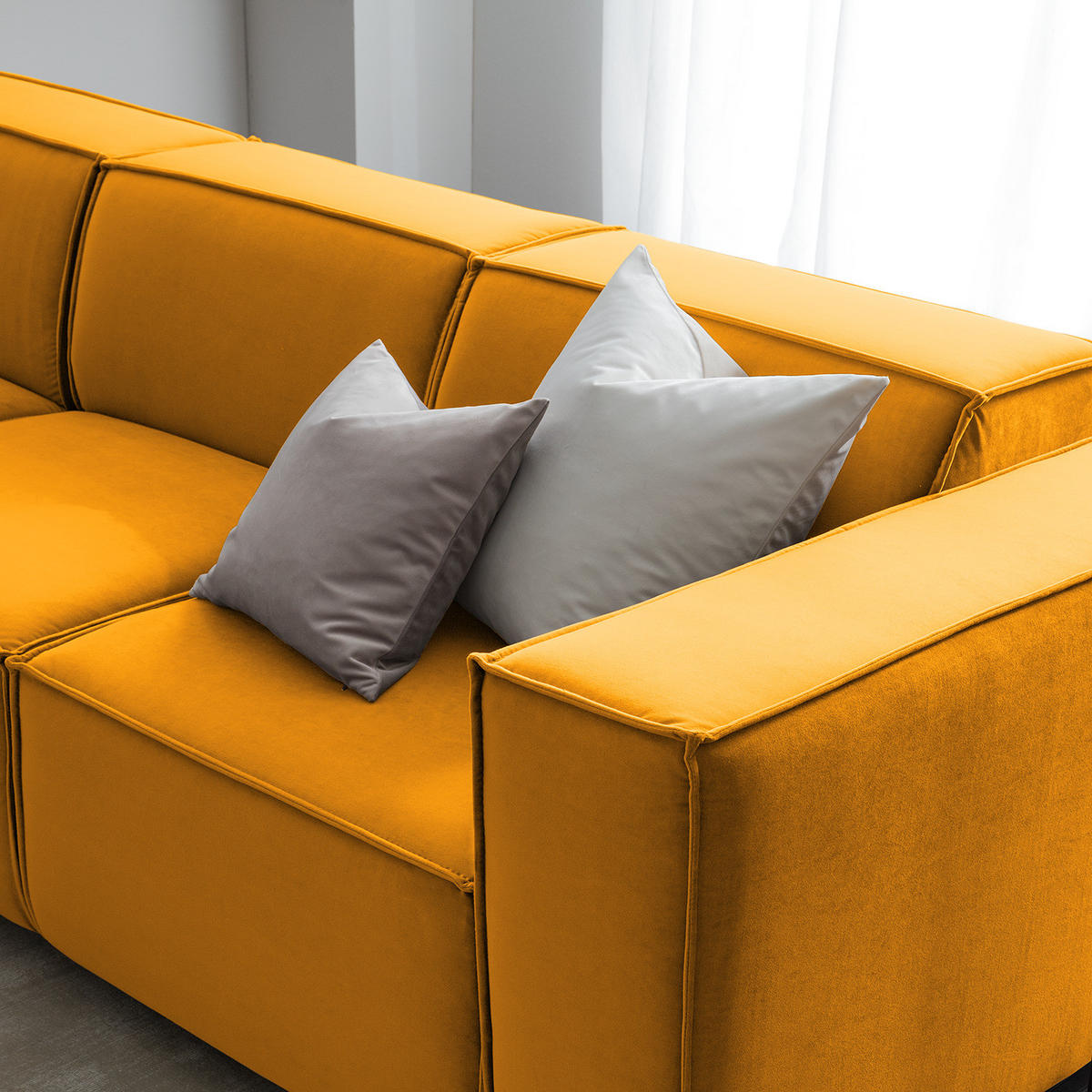 ECKSOFA mit Longchair - Gelb/Schwarz, Kunststoff/Textil (260/177cm) - home24