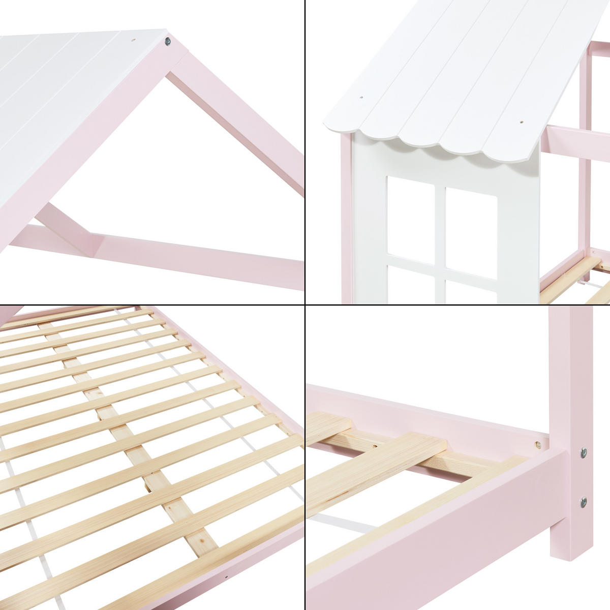 HAUSBETT Tostedt - Hellrosa/Weiß, Holz (140/200cm) - [en.casa]