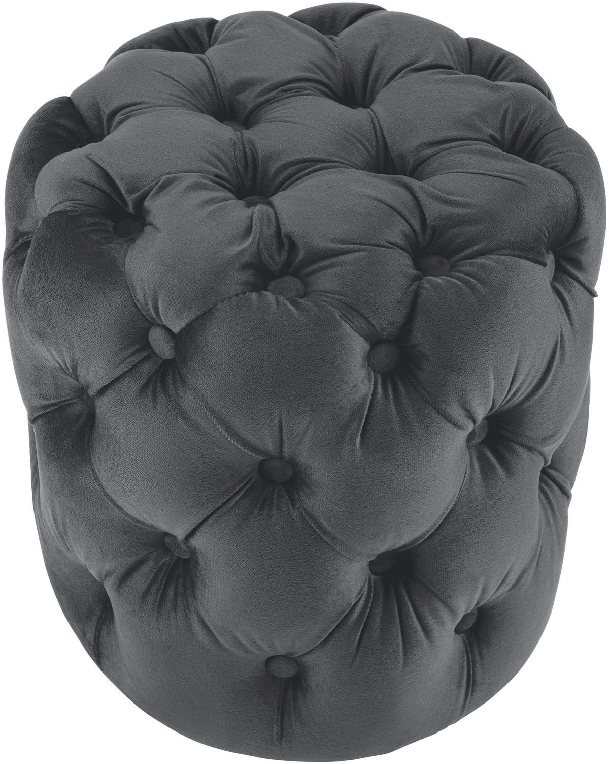 SITZPOUF rund Samt Dunkelgrau - Eukalyptusholzfarben/Dunkelgrau, Holz/Textil (42/46/42cm) - CLP