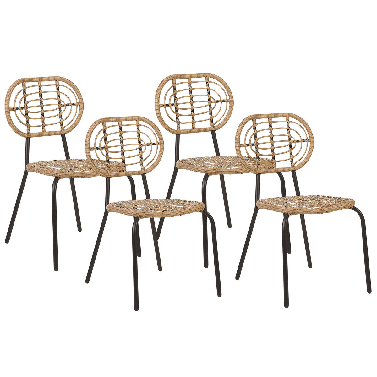 GARTENSTUHL 4er-Set PE Rattan natürlich Pratello - Naturfarben, Kunststoff (48/86/57cm) - Beliani