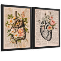 POSTER Set aus 2 Anatomie Mensch Drucke und Wandbilder mit Verdauungssystem Darm und Herz Klassisches Florales Design Größe Schwarzer Rahmen A4 - Schwarz, Papier (21/29.7/3cm) - Nacnic