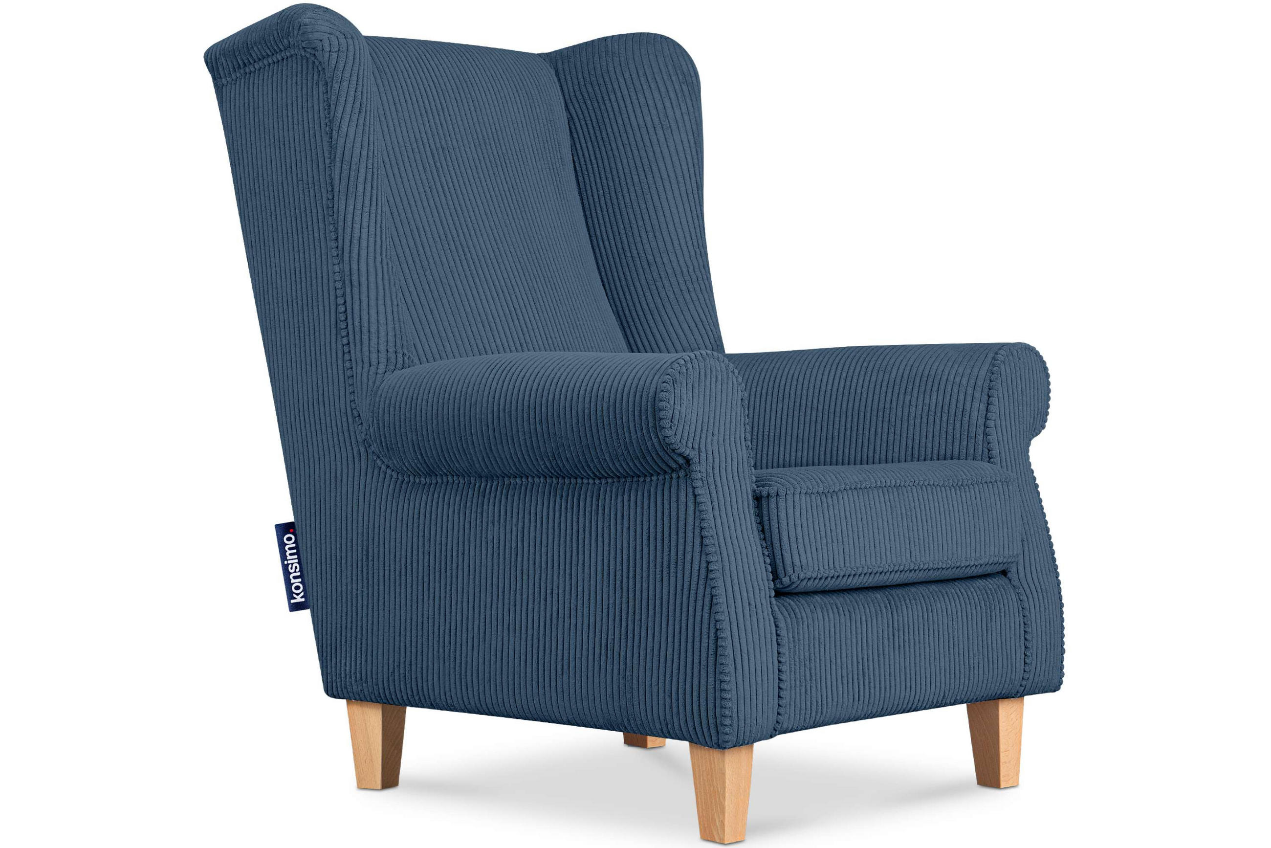 OHRENSESSEL MILES Kord-Bezug Petfriendly, dunkelblau - Dunkelblau, Holzwerkstoff/Buchenholz (82/105/97cm) - KONSIMO®