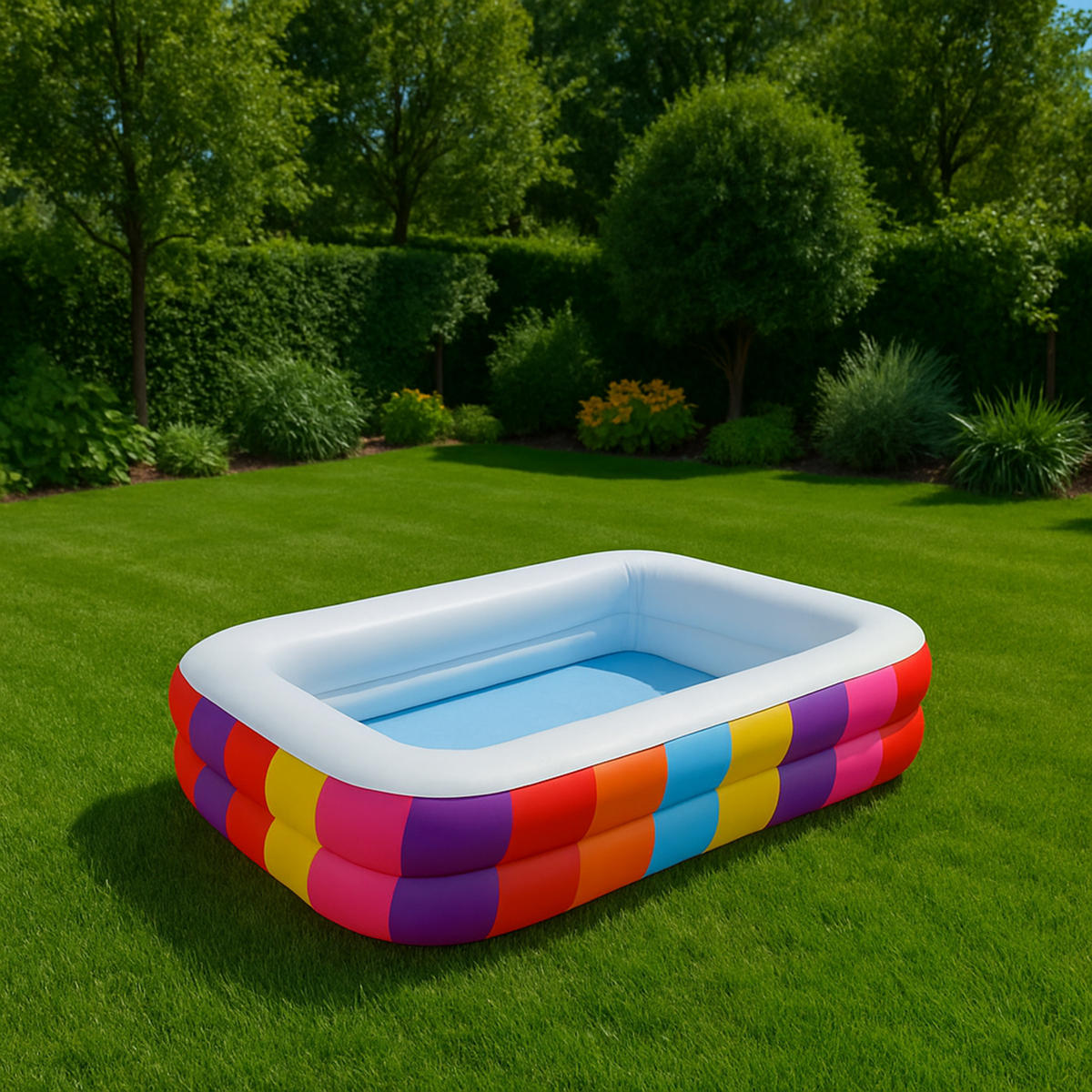 PLANSCHBECKEN Regenbogen rechteckig 195 x 140 x 47 cm bunt tief als Ballpool nutzbar - Multicolor, Kunststoff (140/195cm) - Avenli