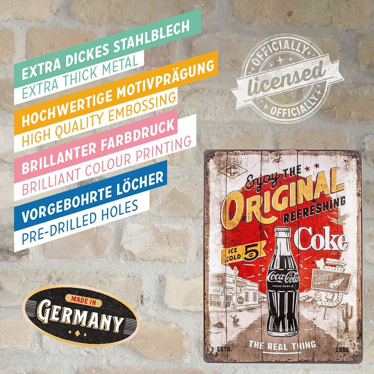 BLECHSCHILD 30/40 cm Coca-Cola Original Coke Highway 66 - Multicolor, Metall (30/40/0.2cm) - Nostalgic-Art
