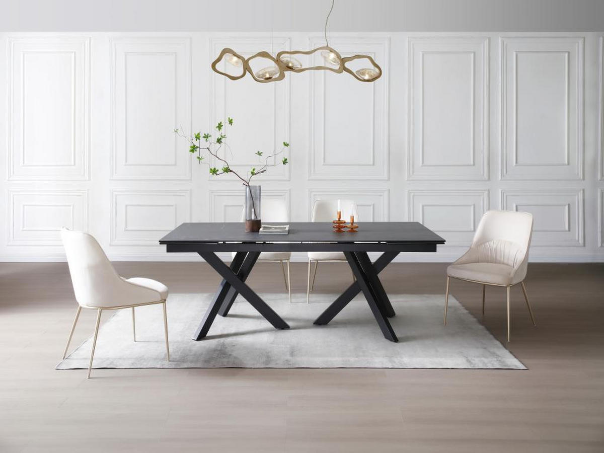 ESSTISCH ausziehbar - 8 bis 12 Personen - Sicherheitsglas & Keramik - Marmor-Optik Schwarz - MARISO - Schwarz, Glas (280/100/76cm) - Vente-Unique