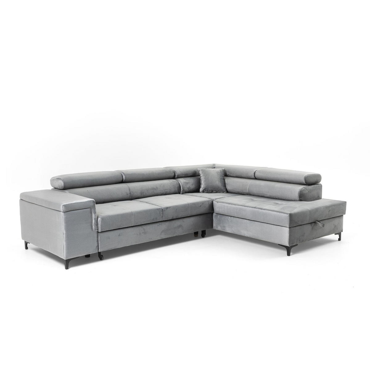 ECKSOFA WILLIAM L Rechts mit Schlaffunktion 127x195 Velours Hellgrau - Silberfarben/Hellgrau, Holz/Textil (203/275cm) - Muffo