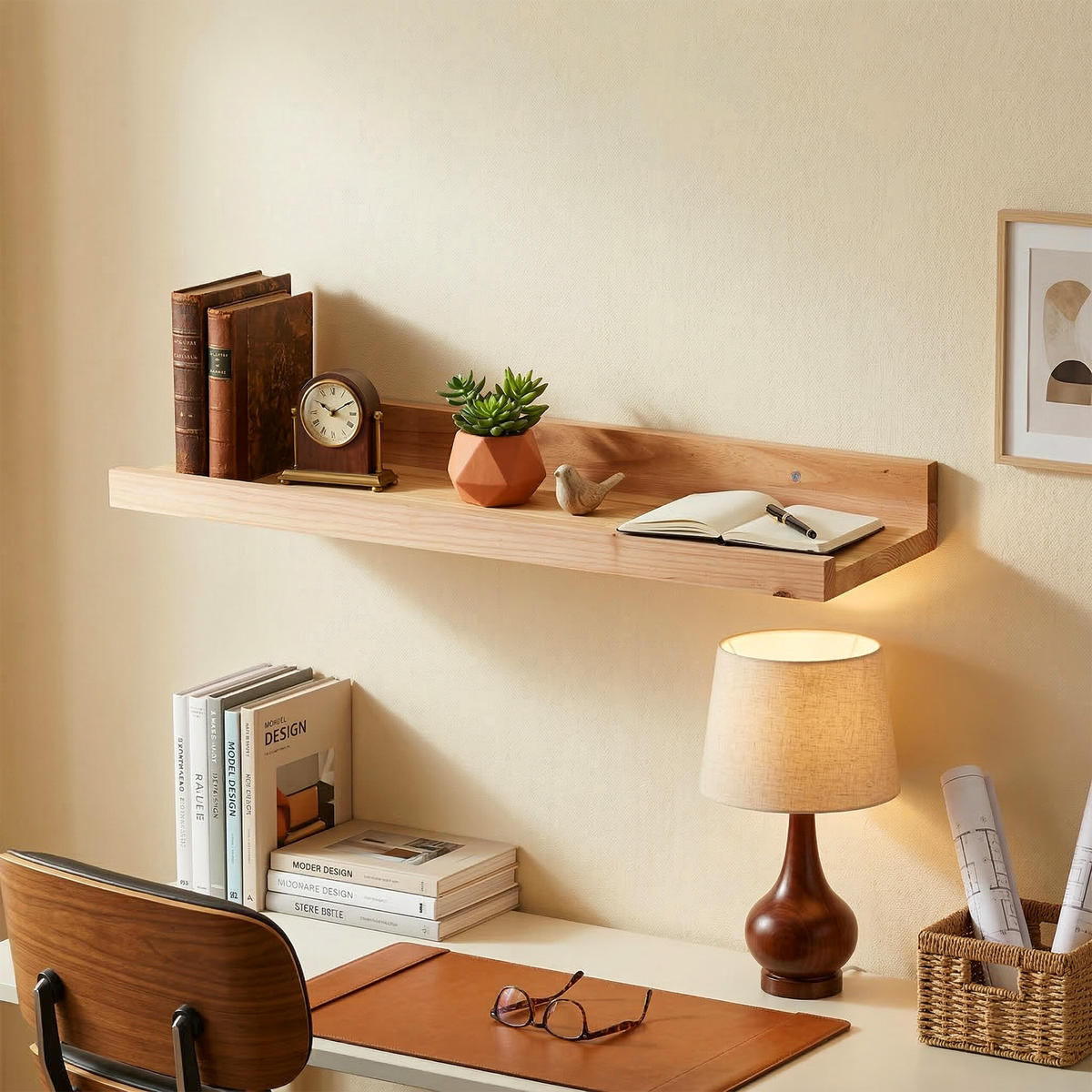 STENNÁ polica - svetlohnedá, drevo (60/5/15cm) - Relaxdays