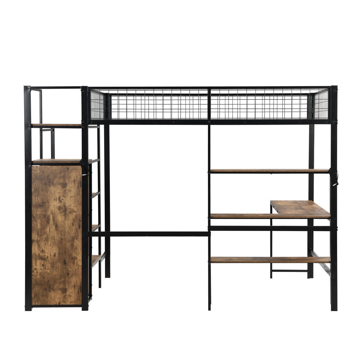 HOCHBETT 140/200 cm Schwarz aus Metall und MDF mit Schreibtisch und Kleiderschrank - Schwarz, Metall (140/200cm) - OKMYHOME