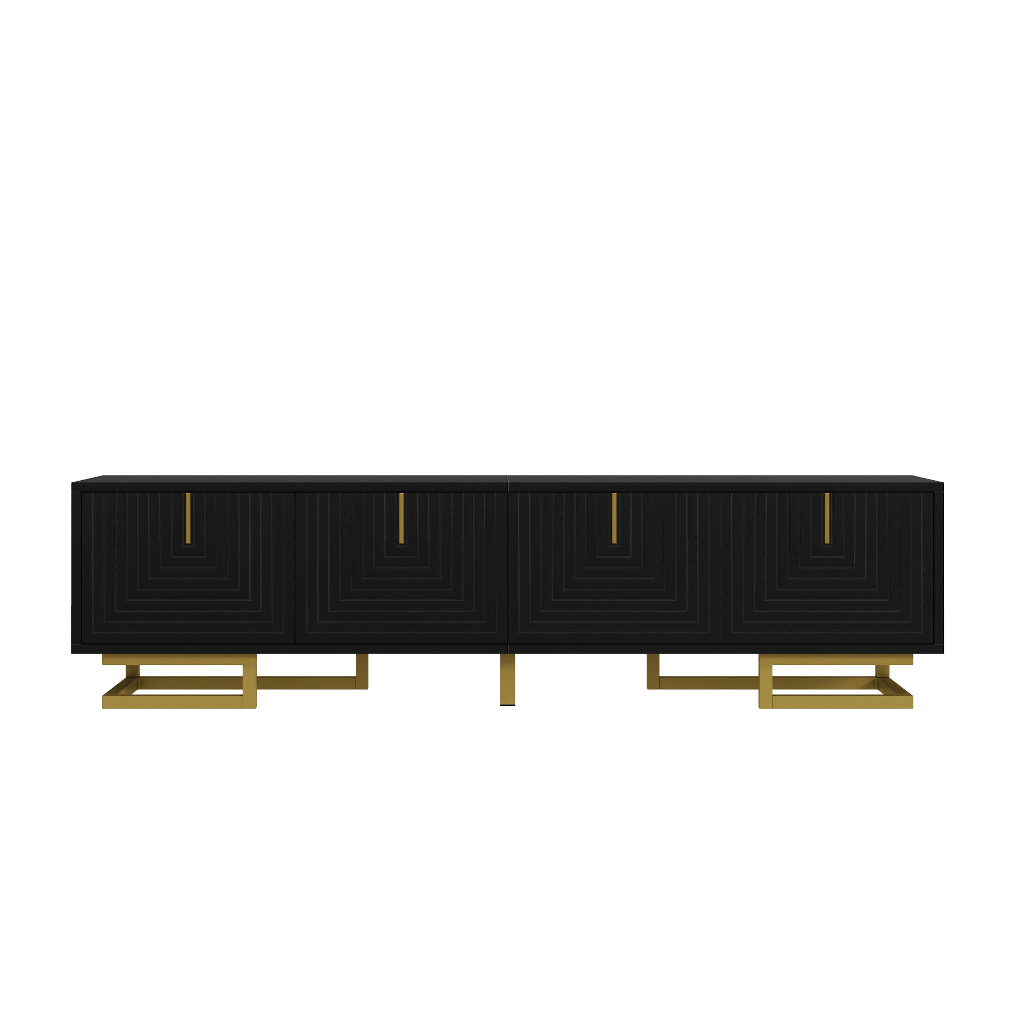 TV-SCHRANK 160/38/44,5 cm Schwarz mit 4 Türen und goldenen Beinen - Goldfarben/Schwarz, Holzwerkstoff/Metall (160/44.5/38cm) - Oxeza