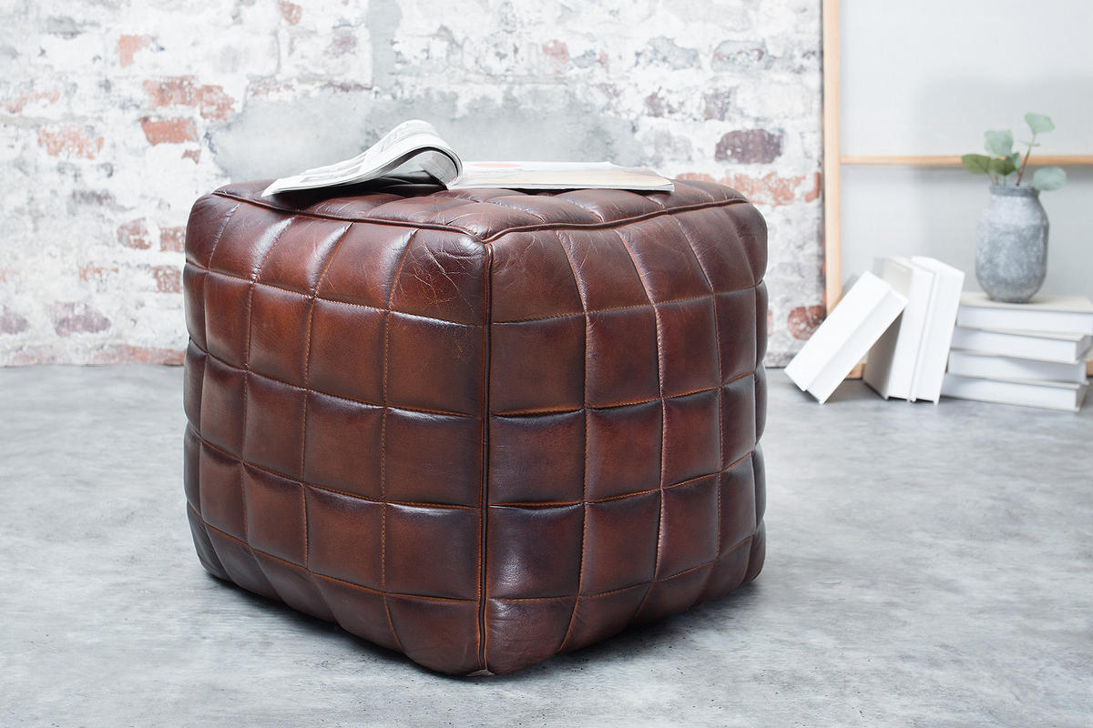 HOCKER RIDER Echtleder Braun 40 cm - Braun, Leder (40/40/40cm) - riess-ambiente