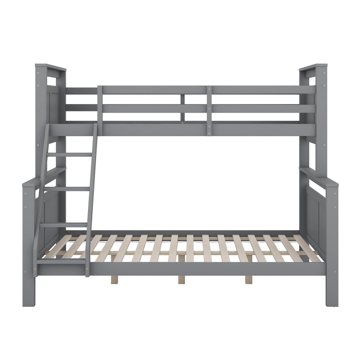 ETAGENBETT aus Kiefernholz 90/140x200 cm Grau mit Leiter, Sicherheitsgeländer und Umbaufunktion - Grau, Holzwerkstoff (140/200cm) - Modfu