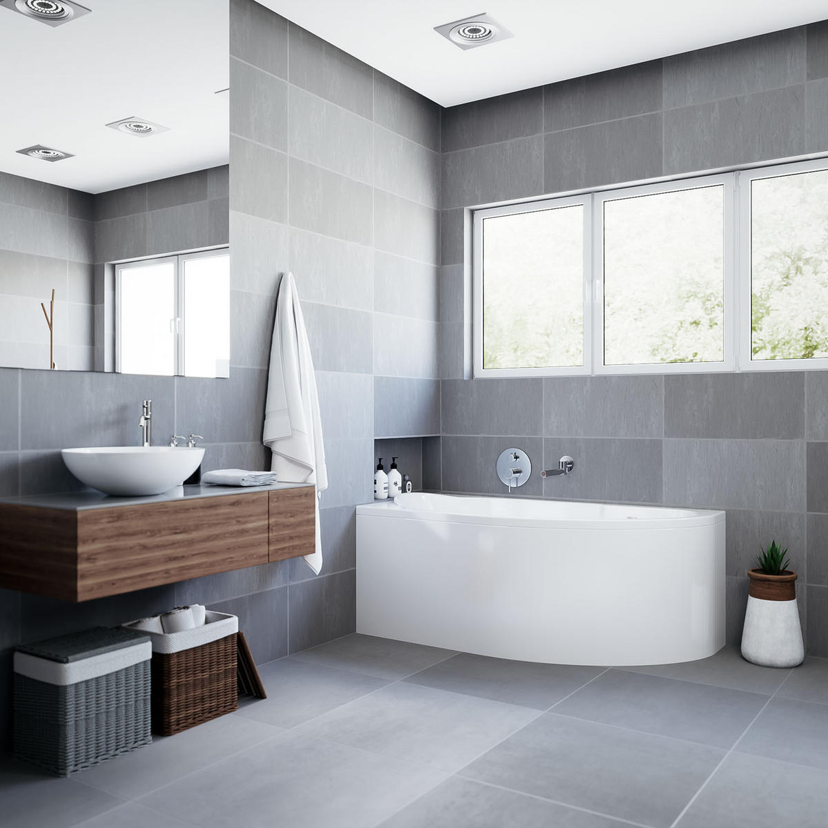 BADEWANNE Eckwanne MIKI 140/70 Links mit Schürze Ablauf Füße - Weiß, Kunststoff (70/55.5/140cm) - bad land