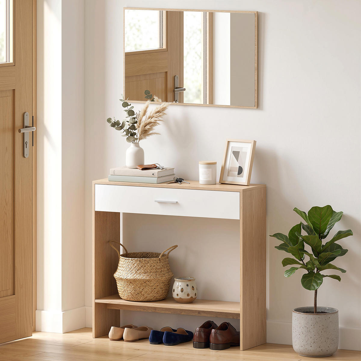 KONSOLENTISCH DE-16824 1 Schublade + Ablage, 91,5 cm Eiche - Eichefarben, Holzwerkstoff (91.5/27.9/85.5cm) - ComfortXL