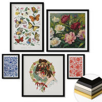 WANDBILDER 5er-Set - 50x50 cm & 20x30 cm & 40x60 cm Schwarzer Rahmen - Vintage-Blumen-Schmetterlings-Ornamente - Schwarz, Kunststoff (40/60cm) - ArtPrintCave