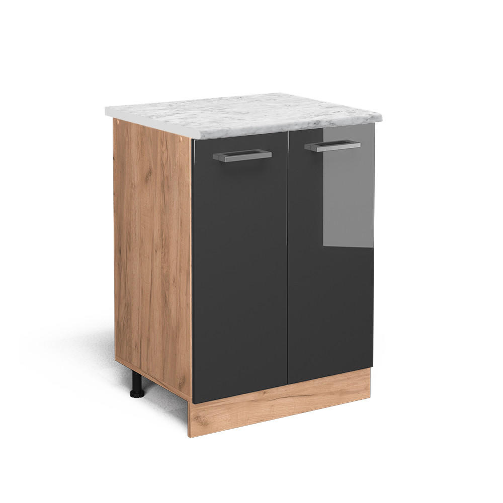 KÜCHENUNTERSCHRANK R-Line Anthrazit Hochglanz 60 cm AP Marmor - Honigeiche/Schwarz Hochglanz, Holzwerkstoff (60/81.6/60cm) - Vicco