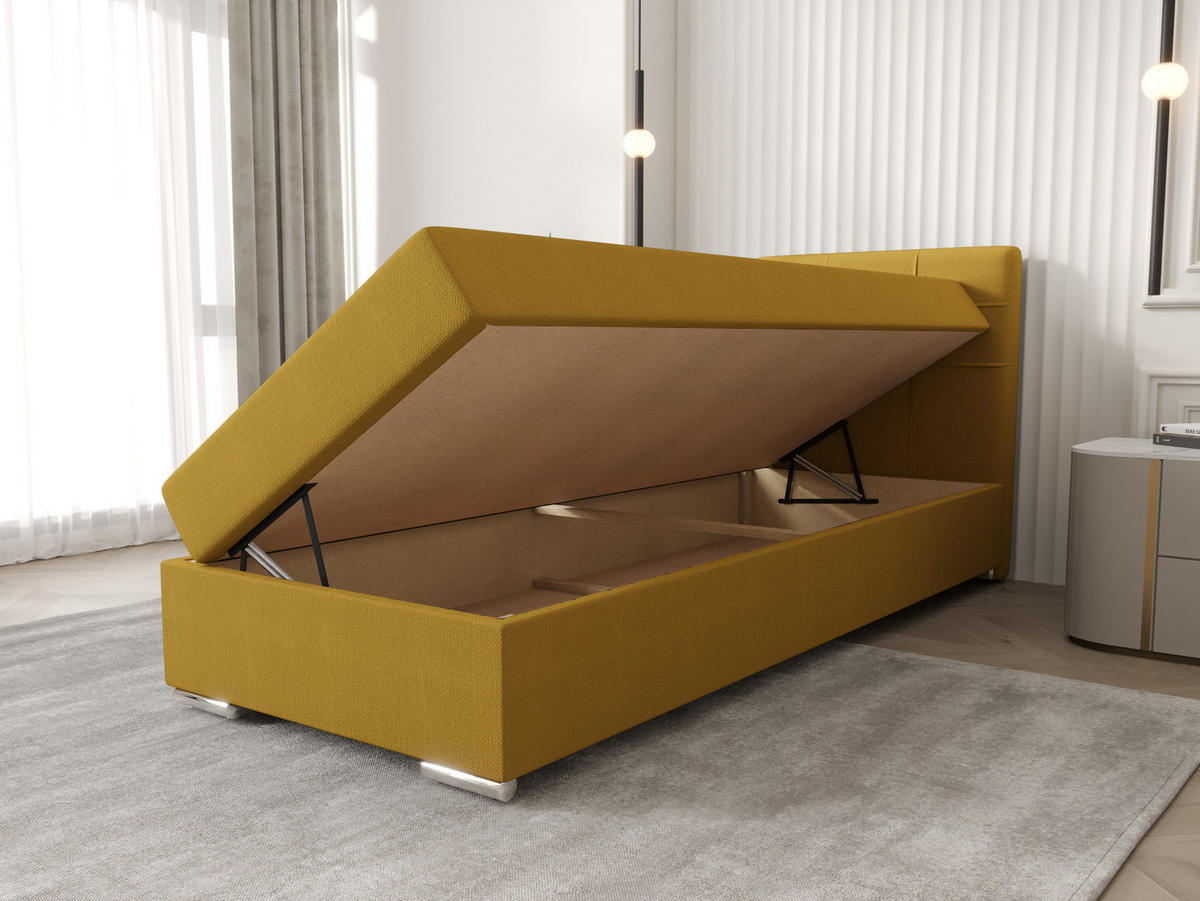 BOXBETT ZILANO 1 mit Matratze H3 und Topper 90x200 Cosmic 120 - Gelb, Holz/Textil (90/200cm) - Bedante