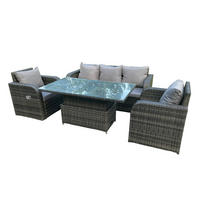 GARTENMÖBELSET Polyrattan 5-Sitzer - Dunkelgrau/Grau, Glas/Kunststoff - Fimous