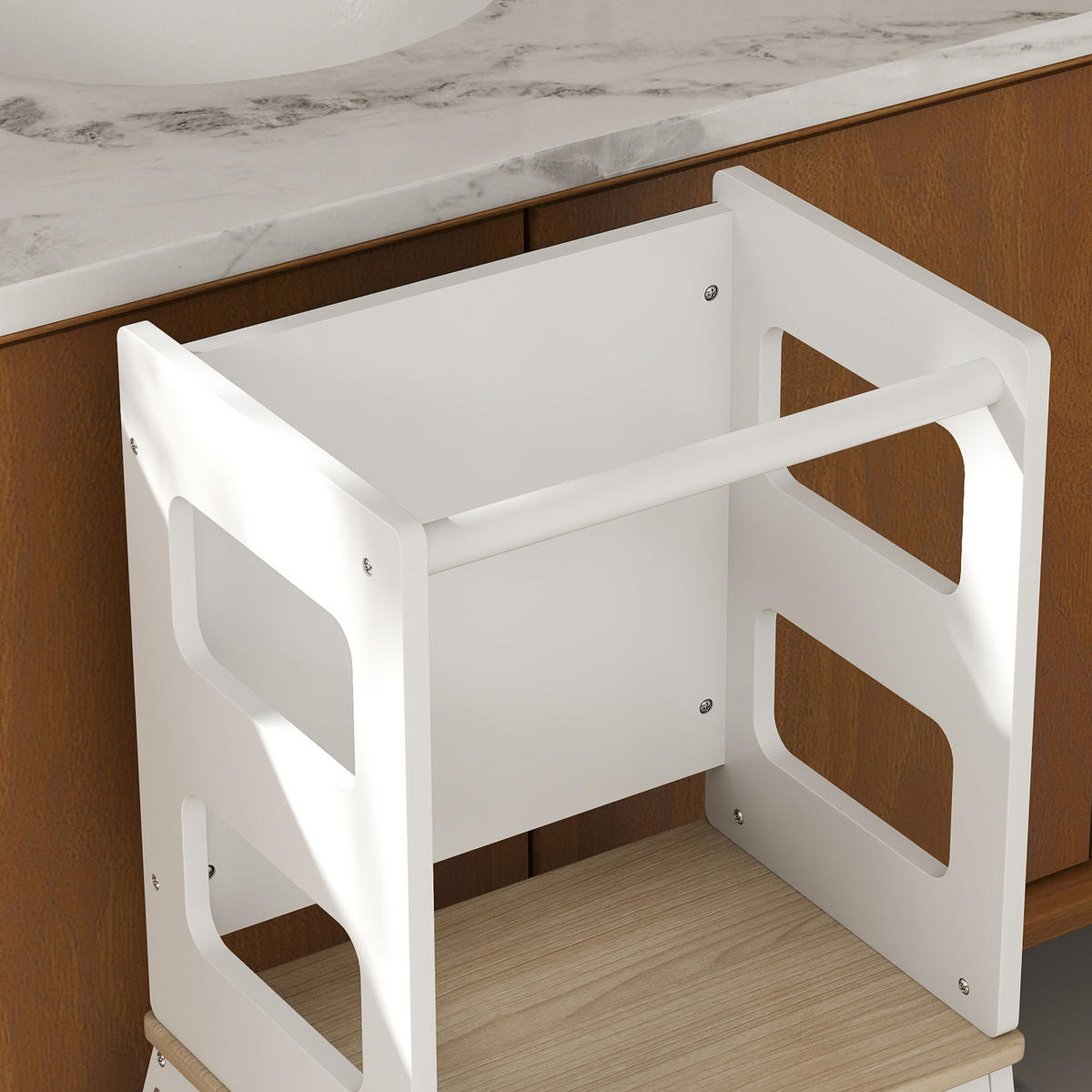 LERNTURM DE-17253 mit Tafel & trapezförmiger Sicherheitsstruktur Weiß - Weiß, Naturmaterialien (52.5/87.5/55cm) - ComfortXL