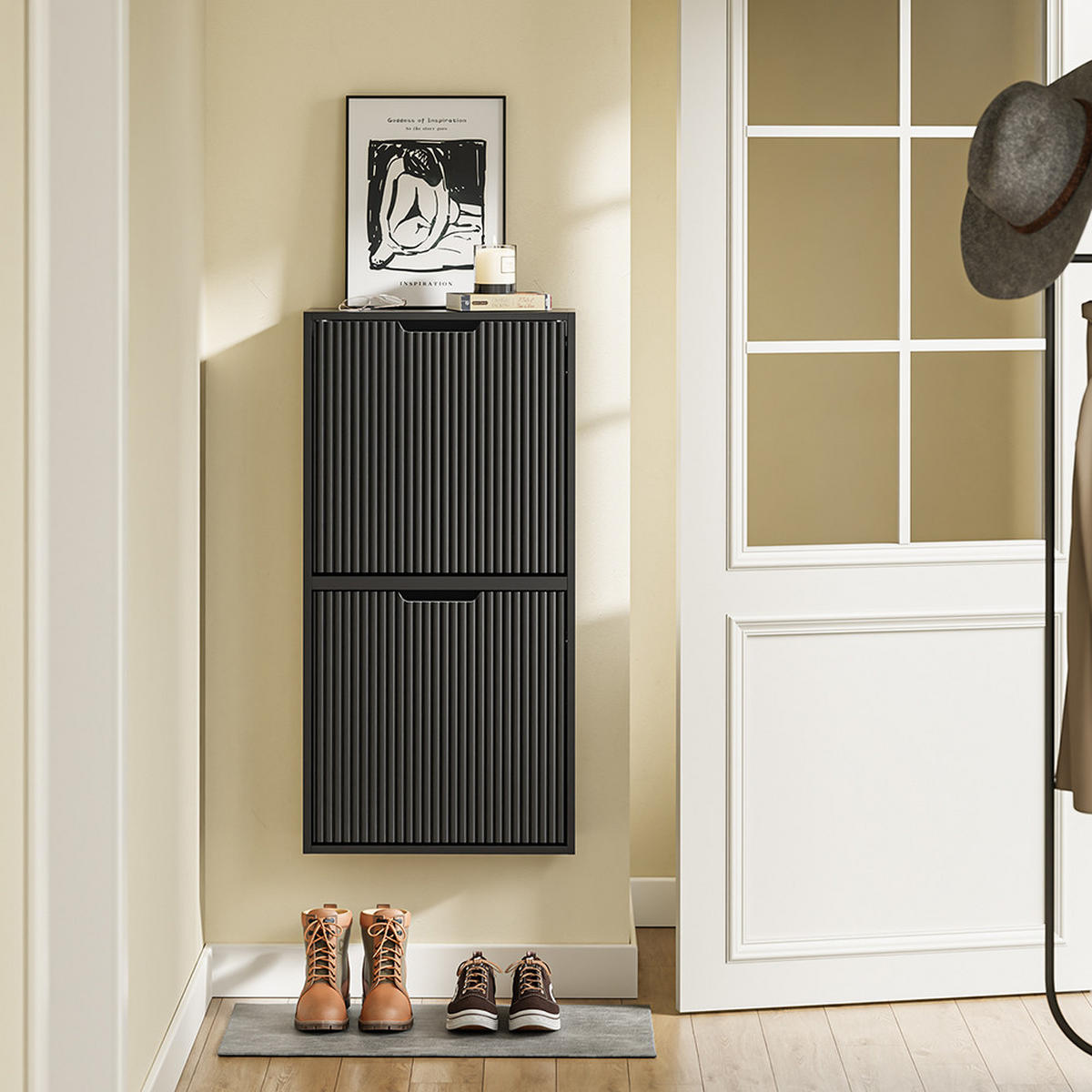 SCHUHSCHRANK mit 2 Türen Schwarz 50x19x100cm Modern - Schwarz, Holzwerkstoff (19/100/50cm) - SoBuy