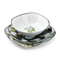 TELLERSET Magnolia Schwarz 30/20/24.5 cm Keramik - Schwarz, Keramik (20/24.5/30cm) - Mondex