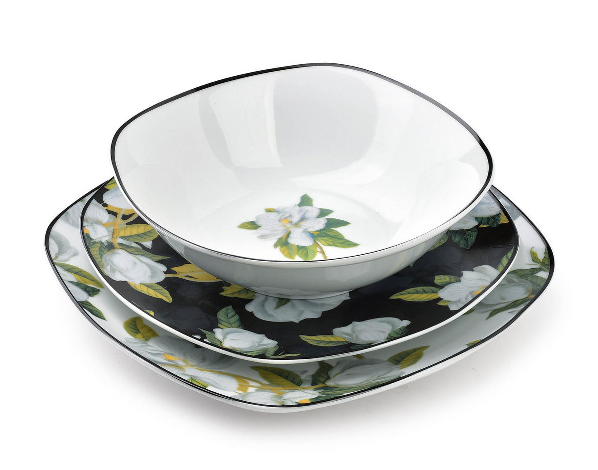 TELLERSET Magnolia Schwarz 30/20/24.5 cm Keramik - Schwarz, Keramik (20/24.5/30cm) - Mondex
