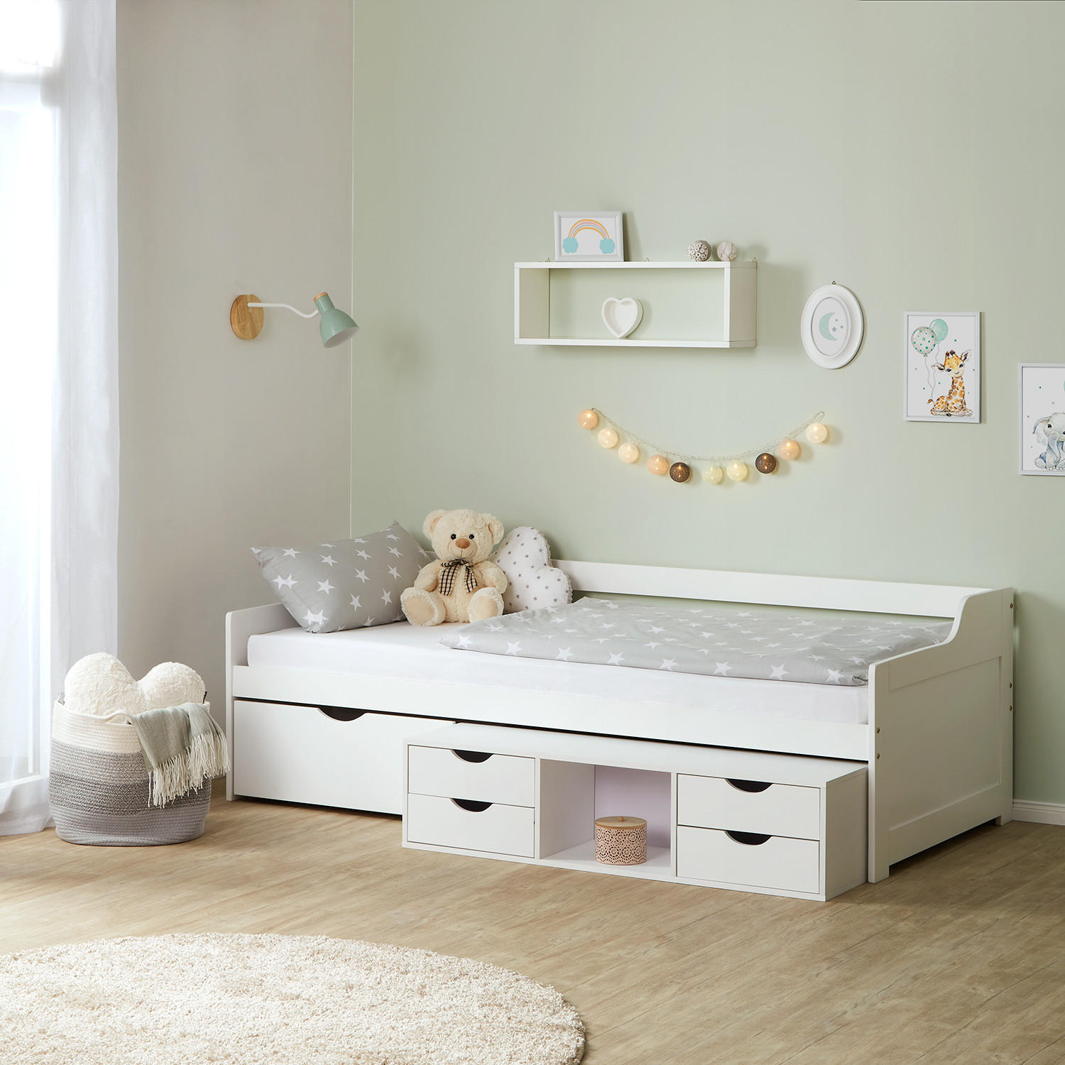 KINDERBETT mit Stauraum 90/200 cm weiß - Weiß, Holz (90/66/200cm) - Homestyle4u